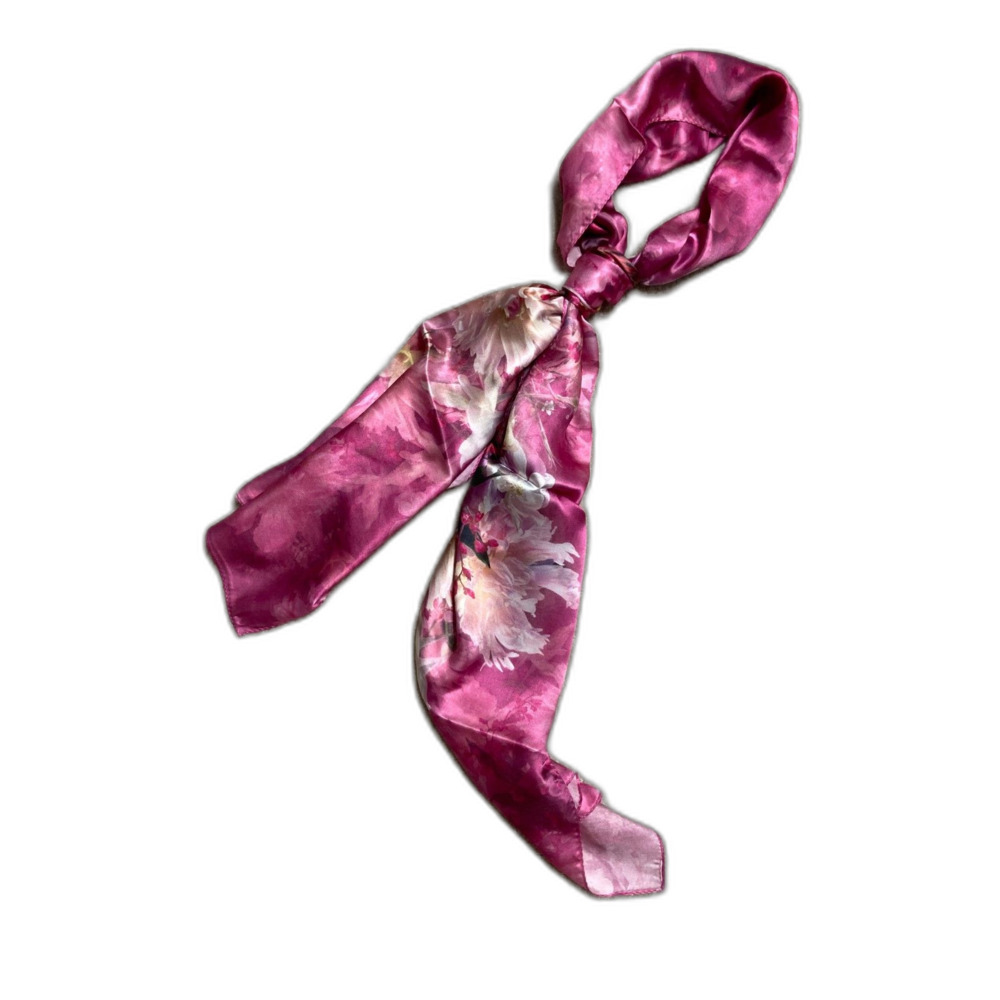 Women's 100% Mulberry Silk Scarf Pink Floral Long Lightweight Wrap